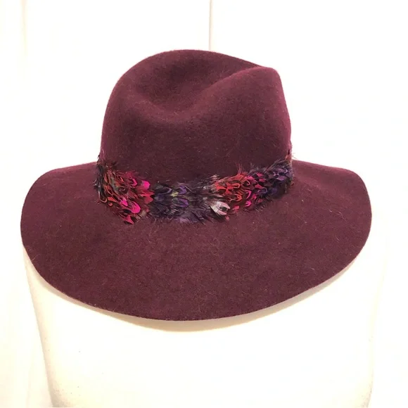 Juicy Couture Plum Fedora Hat Vibrant Feather Trim Purple Wool Felt Fedora Hat With Feather Trim – Luxury Divas main image 3